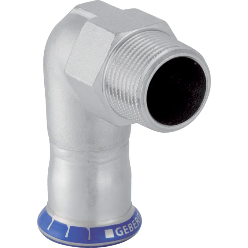 Cot adaptor Geberit Mapress Oţel-Inox 90° cu filet exterior (FKM albastru): d=42mm, R=1 1/2″