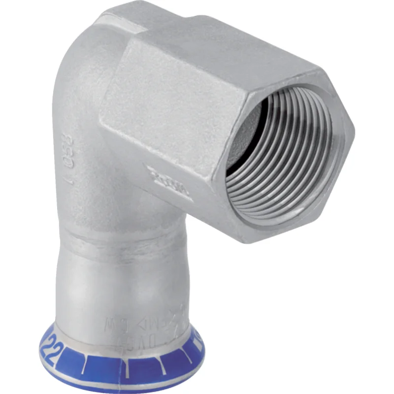 Cot adaptor Geberit Mapress Oţel-Inox 90° cu filet interior (FKM albastru): d=18mm, Rp=1/2″