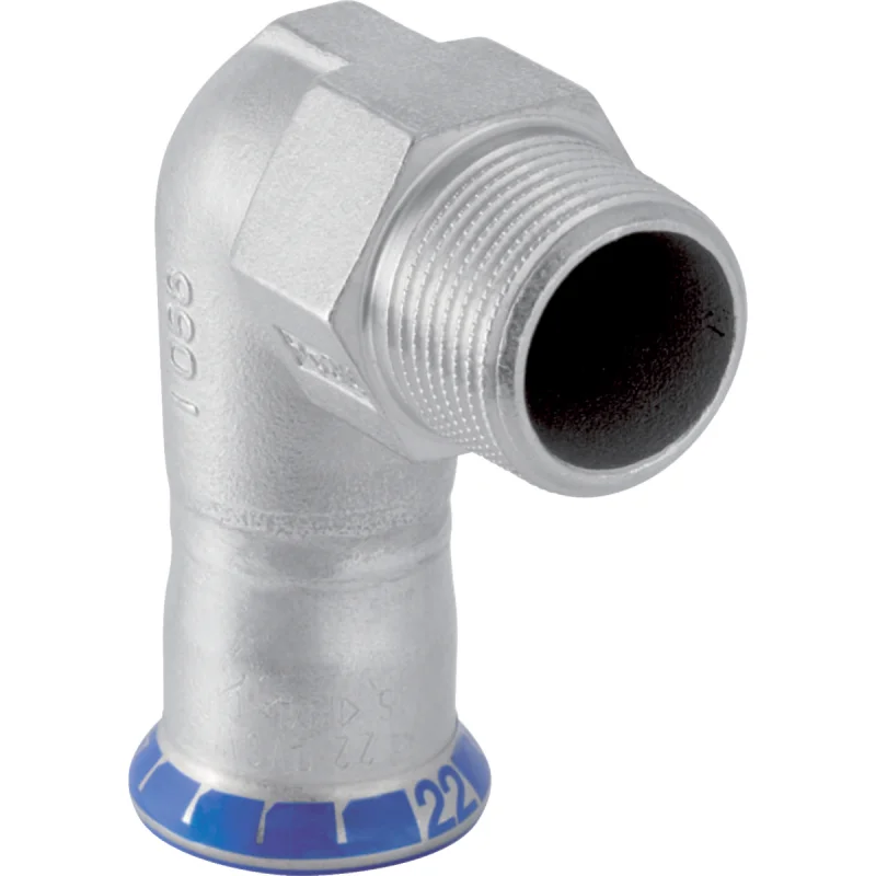 Cot adaptor Geberit Mapress Oţel-Inox 90° cu filet exterior (fără silicon): d=15mm, R=1/2″
