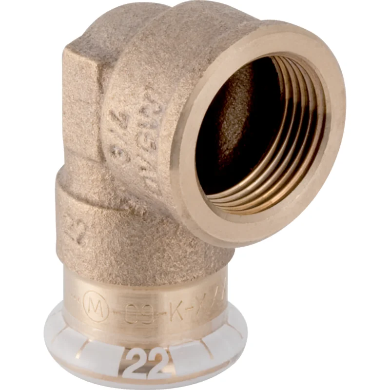 Cot adaptor Geberit Mapress Cupru 90° cu filet interior (FKM albastru): Material=Fontă roşie/fontă roşie fără plumb, d=22mm, Rp=3/4″