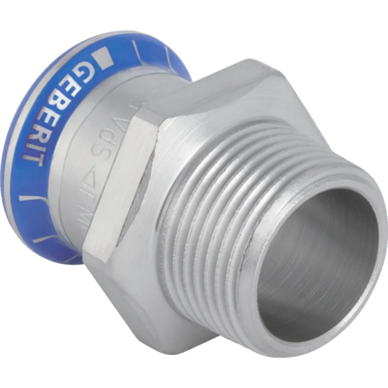 Adaptor Geberit Mapress Oţel-Inox, cu filet exterior (FKM albastru): d=42mm, R=1 1/2″