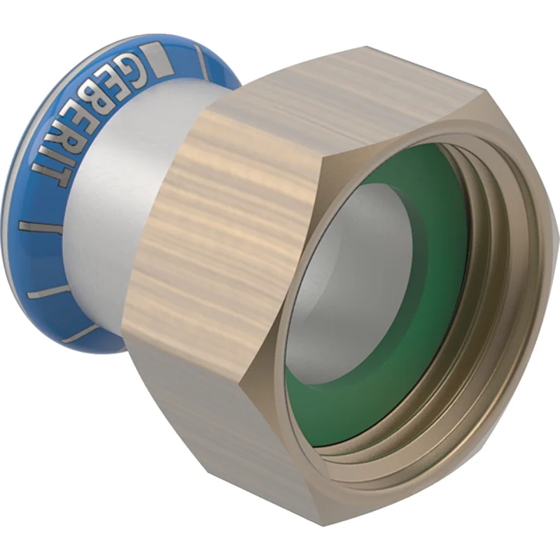 Adaptor Geberit Mapress Oţel-Inox, cu piuliţă (FKM albastru): d=28mm, di=20mm, G=1″
