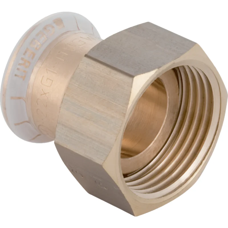 Adaptor Geberit Mapress Cupru, cu piuliţă: Material=Fontă roşie/fontă roşie fără plumb, d=12mm, di=10mm, G=1/2″