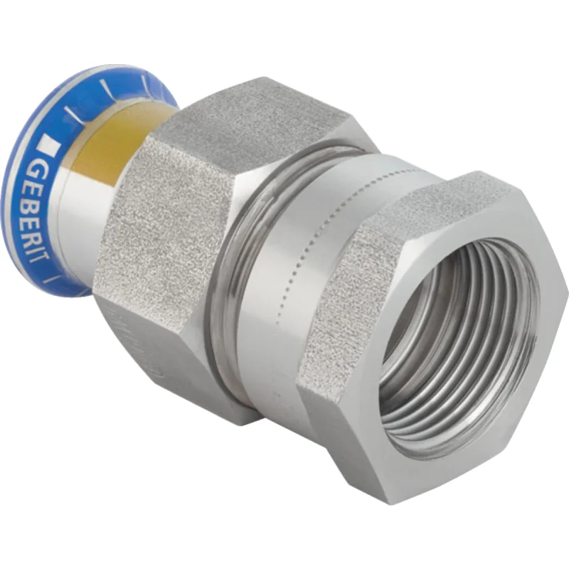 Adaptor cu filet Geberit Mapress Oţel-Inox, cu filet interior, piuliţă din oţel CrNi (gaz): d=15mm, Rp=1/2″