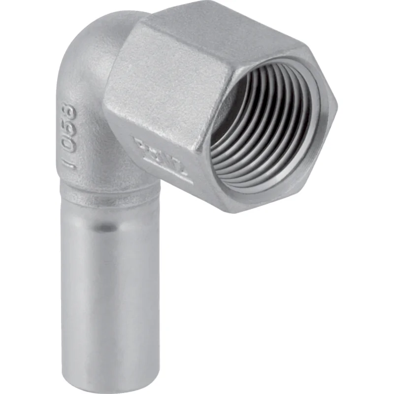 Cot adaptor Geberit Mapress Oţel-Inox 90° cu filet interior şi capăt drept: d=15mm, Rp=1/2″