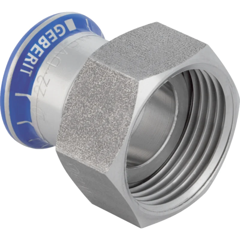 Adaptor Geberit Mapress Oţel-Inox, cu piuliţă din oţel CrNi: d=15mm, di=13mm, G=3/4″