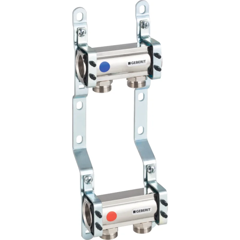 Distribuitor Geberit pentru circuitul radiatoarelor: CW617N, G=1″, G1=3/4″, Număr evacuări=2, Placat cu nichel