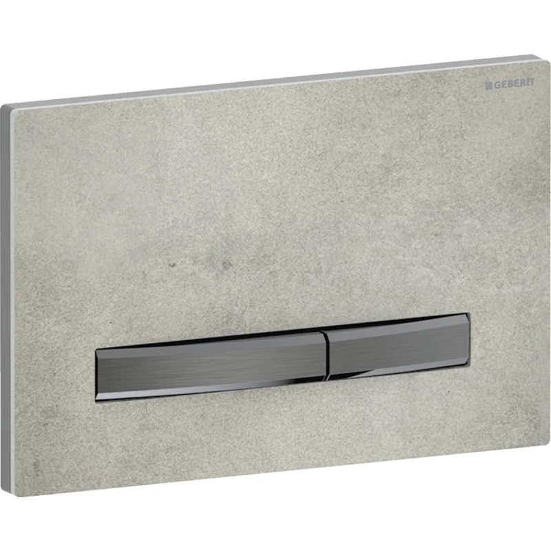 Clapetă de acţionare Geberit Sigma50 dreptunghiulară, spălare cu două volume de apă, culoare metalică crom negru: Placă de fixare, Tastă: crom negru / Lustruit, cu strat uşor de curăţat, Placă de acoperire: imitaţie beton