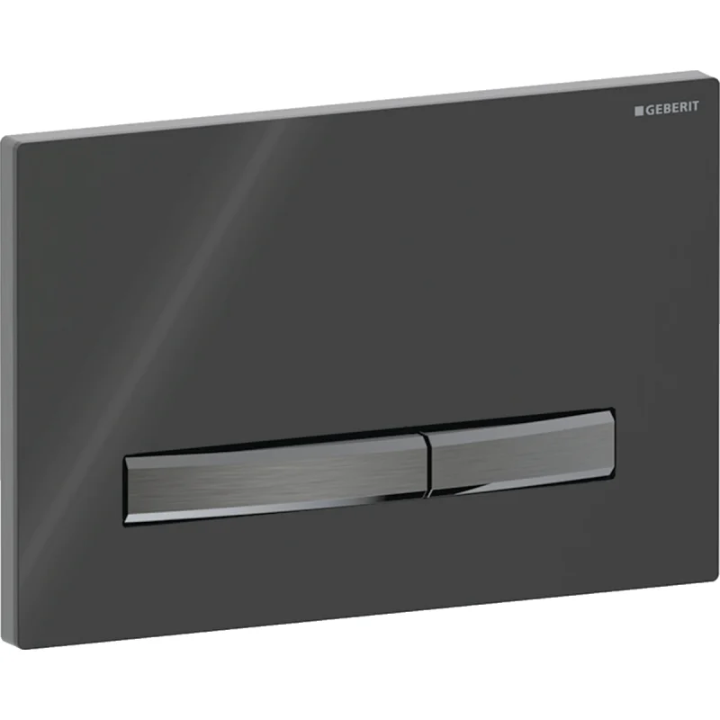 Clapetă de acţionare Geberit Sigma50 dreptunghiulară, spălare cu două volume de apă, culoare metalică crom negru: Placă de fixare, Tastă: crom negru / Lustruit, cu strat uşor de curăţat, Placă de acoperire: negru / Lucios