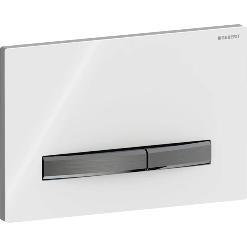Clapetă de acţionare Geberit Sigma50 dreptunghiulară, spălare cu două volume de apă, culoare metalică crom negru: Placă de fixare, Tastă: crom negru / Lustruit, cu strat uşor de curăţat, Placă de acoperire: alb / Lucios