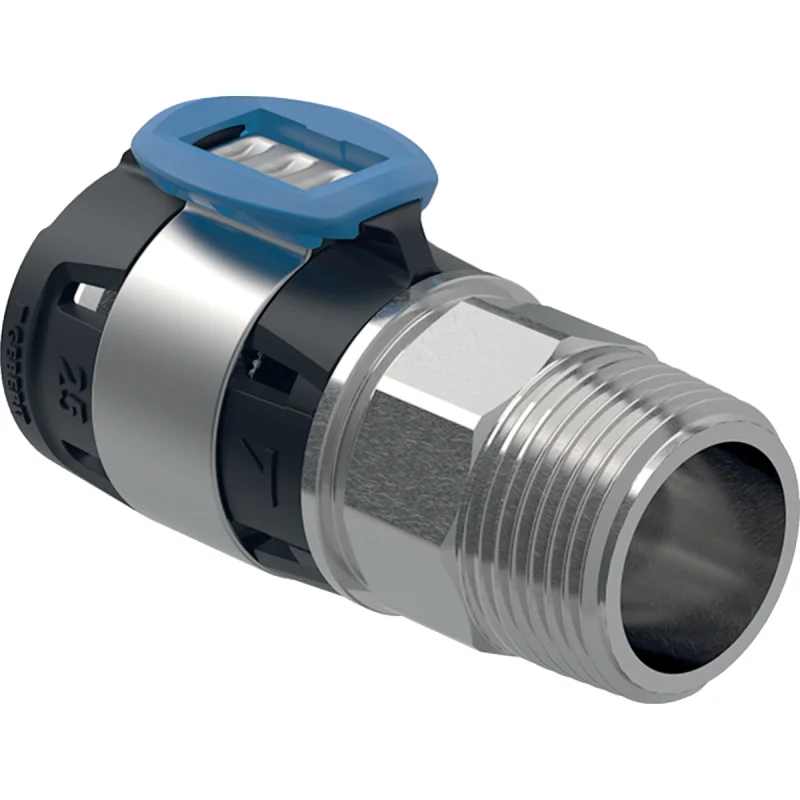 Adaptare Geberit FlowFit cu filet exterior, oţel inoxidabil: Material=Oţel CrNiMo 1.4401 (EN 10088), d=40mm, R=1 1/4″