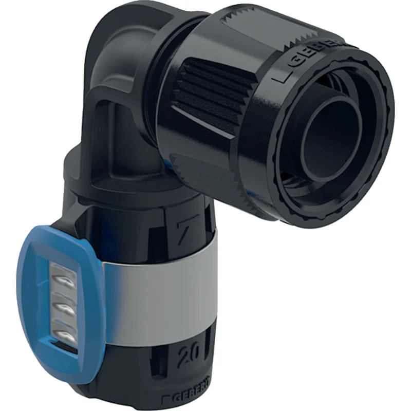 Cot adaptor 90° Geberit FlowFit, cu MasterFix: Material=PPSU, d=20mm, RpMF=1/2″