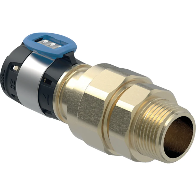 Îmbinare filetată adaptor Geberit FlowFit cu filet exterior: Material=Bronz silicat fără plumb, d=25mm, R=3/4″, G=1″