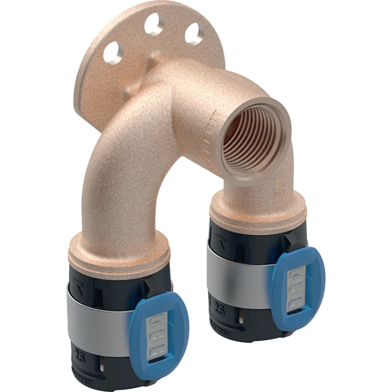 Cot dublu de racordare Geberit FlowFit 90°: Material=Fontă roşie fără plumb, d=20mm, Rp=1/2″, d1=20mm, L=5.2cm