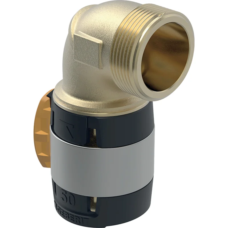 Cot adaptor 90° Geberit FlowFit, cu filet exterior: Material=Fontă roşie fără plumb, d=63mm, R=2″