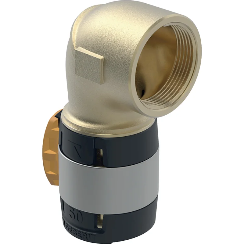 Cot adaptor 90° Geberit FlowFit, cu filet interior: Material=Fontă roşie fără plumb, d=50mm, Rp=1 1/2″