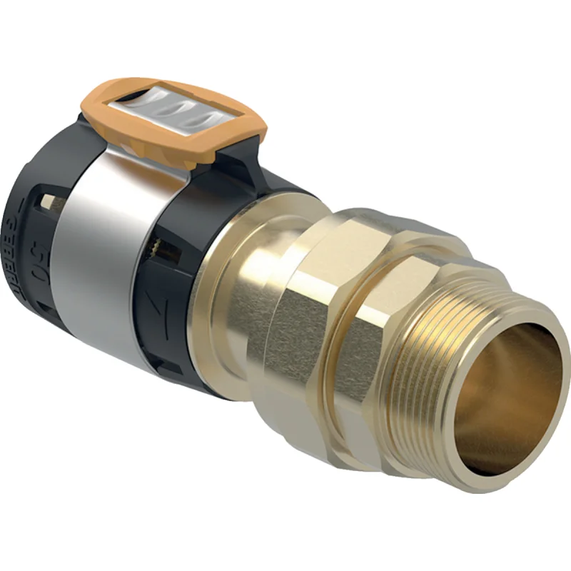 Îmbinare filetată adaptor Geberit FlowFit cu filet exterior: Material=Bronz silicat fără plumb, d=63mm, R=2″, G=2 3/4″