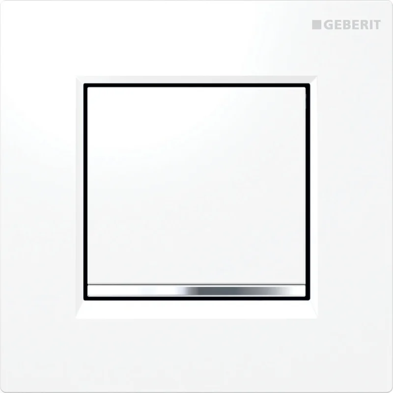 Clapetă de acţionare Geberit tip 20, dreptunghiulară, pentru sistem de comandă a spălării pentru pisoar cu acţionare spălare pneumatică: Clapetă de acţionare, Tastă: alb alpin / Lucios, Bandă de design: crom / Lucios