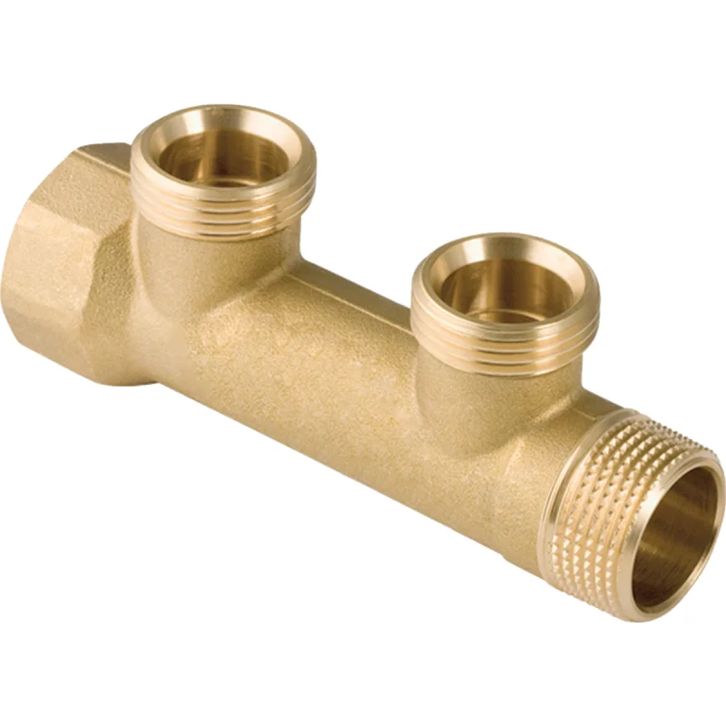 Distribuitor Geberit cu racord filetat şi ieşire pentru eurocon: Material=Alamă/bronz de siliciu fără plumb, R=1″, G=3/4″, Număr evacuări=2